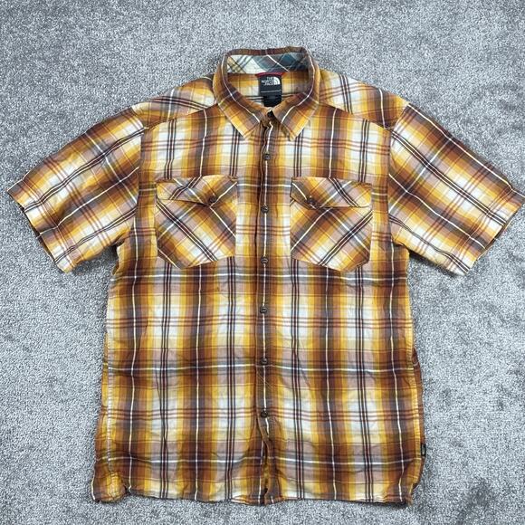 North Face Button Up Shirt Mens Medium Plaid Short Sleeve Outdoors Pockets Fall - Picture 2 of 12